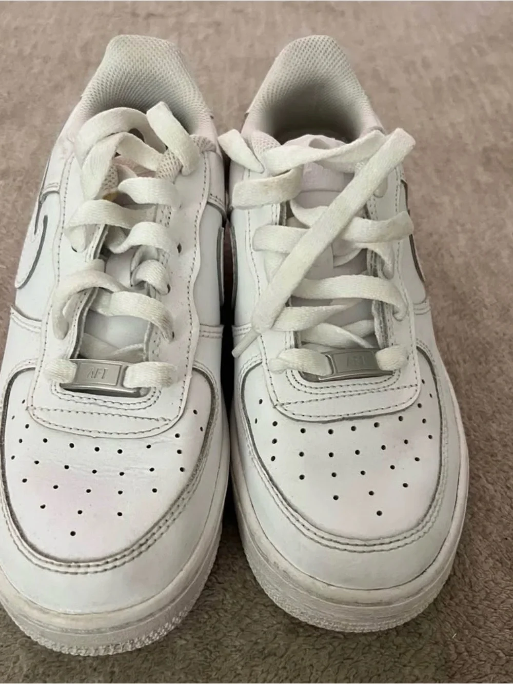 Nike Kids White Leather Sneakers with Swoosh